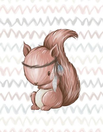 1 French Terry Sweat Stoff Panel mit Waldtiere – Eichhörnchen als Indianer – medium / 40x50cm – Tiere Sommersweat Kinderstoff für Mädchen und Jungen – Digital – Ökotex – Waldfreunde