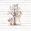 1 Sommersweat / French Terry Panel Waldfreunde – medium / 40x50cm – Fuchs Rehe Eule Eichhörnchen – beige rosa blau braun – Einzelmotiv Ökotex