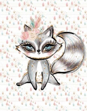 1 Sommersweat / French Terry Boho Panel – 40x50cm – süßes Waschbär Mädchen mit Blumenkranz auf Regentropfen – beige gold rosa mint türkis – Einzelmotiv Digital Ökotex