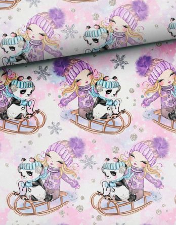 c7G0N4lCkobnTimZAZ9s 348x445 - 1 French Terry Sweat Stoff Panel mit Maus auf Schlittschuhe mit Schneeflocken und Punkte auf rosa weiß blau - 40x50cm - Mädchen Sommersweat Kinderstoff - Digital - Ökotex - Happy Snow