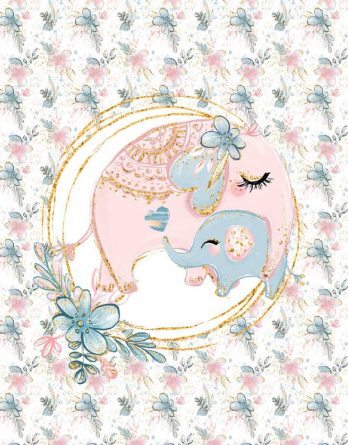 1 French Terry Sweat Stoff Panel mit süßer Elefanten Mama mit Baby – 40x50cm – Mädchen Sommersweat Kinderstoff – Digital – Ökotex