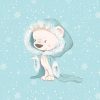 1 French Terry Sweat Stoff Panel mit süßem Bär mit Krone und Mantel vor Schneeflocken auf mint blau – 40x50cm – Mädchen und Jungen Sommersweat Kinderstoff – Digital – Ökotex – Winter Bärenliebe