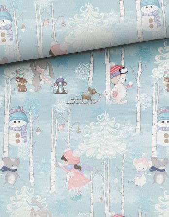 0,5m French Terry Sweat Stoff mit Tiere im Wald – mit Schneemann, Maus, Hund und Mädchen im Winter auf pastell blau – mit rosa, blau, mint, grau – Sommersweat Kinderstoff für Mädchen – Digital – Ökotex – Winterliebe 0,5m French Terry Sweat Stoff mit Tiere im Wald – mit Schneemann, Maus, Hund und Mädchen im Winter auf pastell blau – mit rosa, blau, mint, grau – Sommersweat Kinderstoff für Mädchen – Digital – Ökotex – Winterliebe