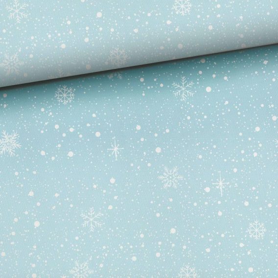0,5m French Terry Sweat Stoff mit Schneeflocken und Punkte auf blau / mint – Sommersweat Kinderstoff für Mädchen und Jungen – Digital – Ökotex – Winter Bärenliebe