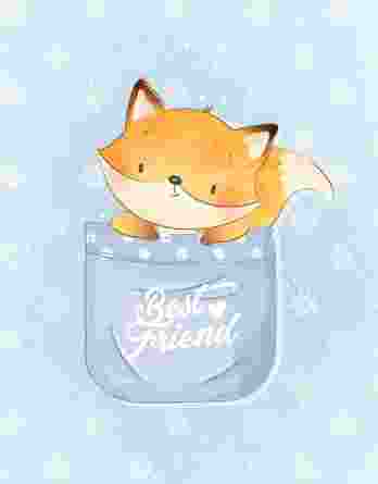 1 French Terry Sweat Stoff Panel mit süßem Fuchs in Tasse auf blau – 40x50cm – Mädchen und Jungen Sommersweat Kinderstoff – Digital – Ökotex