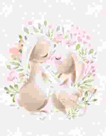 1 Sommersweat / French Terry Panel (40x50cm) – Panel der Serie Hasenliebe – zwei Häschen mit Blumen und Herzen auf rosa – Digital – Ökotex