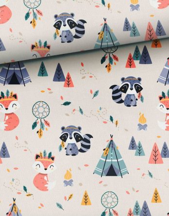 0,5m French Terry Sweat Stoff mit Füchse, Waschbären, Traumfänger, Zelte, Bäume, Lagerfeuer, usw. auf sand – Jungen Sommersweat Kinderstoff mit Tiere im Wald – Digital – Ökotex 0,5m French Terry Sweat Stoff mit Füchse, Waschbären, Traumfänger, Zelte, Bäume, Lagerfeuer, usw. auf sand – Jungen Sommersweat Kinderstoff mit Tiere im Wald – Digital – Ökotex