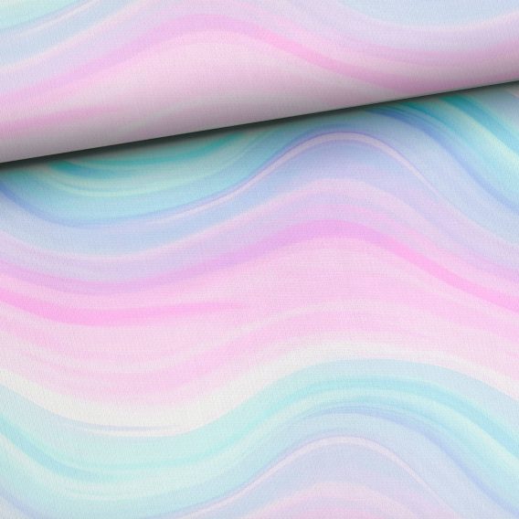 0,5m French Terry Sweat Stoff mit Regenbogen Farben in Wellen – mit rosa, pink, lila, mint, blau – Damen und Mädchen Sommersweat Kinderstoff – Digital – Ökotex