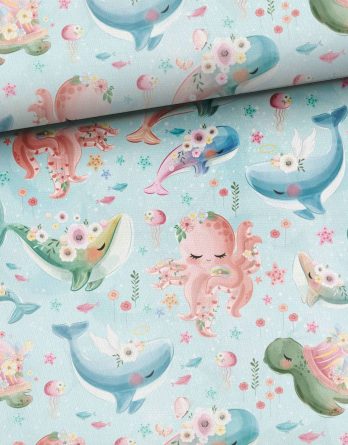 0,5m Premium Baumwollstoff für Mädchen mit Meerestiere und Blumen – niedliche Delfine, Schildkröten, Quallen, Wale, Seesterne, usw. – pastell mint, blau, rosa, pink, usw. – Meeresfreunde – Digital – Ökotex 0,5m Premium Baumwollstoff für Mädchen mit Meerestiere und Blumen – niedliche Delfine, Schildkröten, Quallen, Wale, Seesterne, usw. – pastell mint, blau, rosa, pink, usw. – Meeresfreunde – Digital – Ökotex