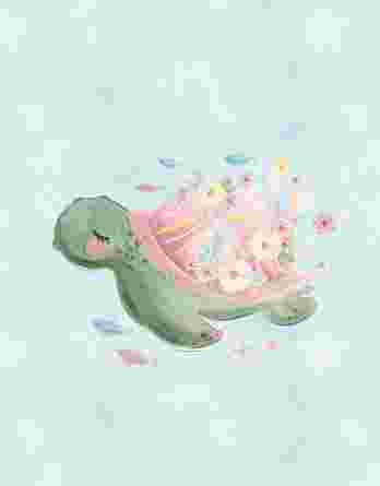 1 Ganzjahressweat / French Terry Meeresfreunde Panel (40x50cm) – süße Schildkröte mit Blumen und Fische auf mint / hellblau – blau rosa mint – Digital – Ökotex