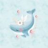 1 French Terry Sweat Stoff Panel mit Walfisch, Blumen, Seesterne und Kugelfische auf mint / hellblau  – 40x50cm – Mädchen Sommersweat Kinderstoff – Digital – Ökotex – Meeresfreunde