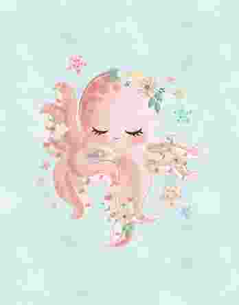 1 Ganzjahressweat / French Terry Meeresfreunde Panel (40x50cm) – süßer Oktopus mit Blumen, Perle und Seesterne auf mint / hellblau – blau rosa mint – Digital – Ökotex