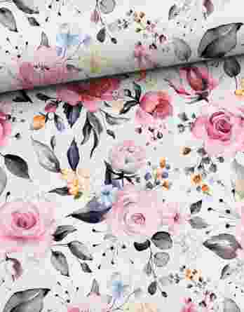 0,5m leichter Baumwolljersey mit wunderschönen Rosen, Blumen und Blätter – Mädchen und Damen – Jersey Rosentraum – Digital – Ökotex