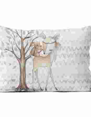 pillow wide deer squirel 348x445 - 1 Sommersweat / French Terry Panel (small, 32x40cm) Waldfreunde - Fuchs mit Indianerfeder - beige rosa blau braun - Einzelmotiv Ökotex