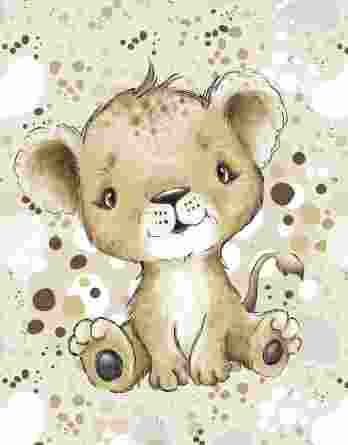 FT panel african baby lion 348x445 - 0,5m French Terry mit wunderschöne Punkte und Spots - Jungen Kombistoff Steppenliebe - ca. 165cm breit - Digital - Ökotex