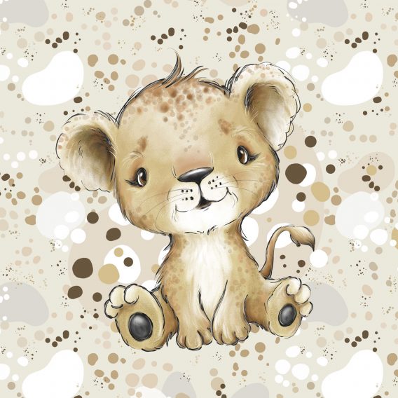 1 Sommersweat / French Terry Panel mit niedlichem Löwenbaby – Steppenliebe – Digital – Ökotex