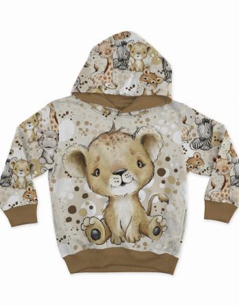 1 French Terry Sweat Stoff Panel mit niedlichem Löwen Baby – Jungen und Mädchen Sommersweat Kinderstoff mit Wildtiere – Digital – Ökotex – Steppenliebe