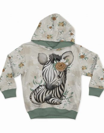 1 French Terry Sweat Stoff Panel mit niedlichem Zebra Mädchen mit Blumen – Sommersweat Kinderstoff mit Wildtiere – Digital – Ökotex – Steppenliebe