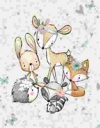 FT panel forest adventures 348x445 - 1 French Terry Panel mit süßem Hasen - 40x50cm - Waldfreunde Girls - Digital - Ökotex