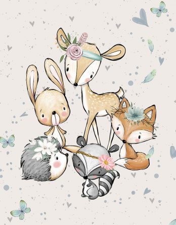 FT panel forest adventures 348x445 - 1 French Terry Panel mit süßem Hasen - 40x50cm - Waldfreunde Girls - Digital - Ökotex