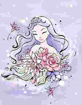 FT panel lawender princess 348x445 - 1 French Terry Sweat Stoff Panel mit süßer Nixe und Blumen auf flieder / lila - ca. 40x50cm - Mädchen Sommersweat Kinderstoff - Digital - Ökotex - Leander