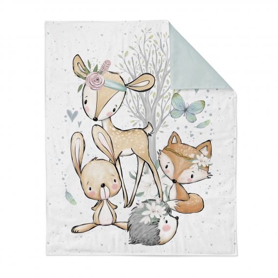 1 Baumwollstoff Tuchent / Bettdecke Panel mit Reh, Fuchs, Igel und Hase – 75x100cm / xl – Waldfreunde Girls / Bettwäsche Set – Tiere und Herzen – Digital – Ökotex