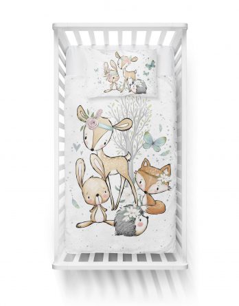 1 Baumwollstoff Tuchent / Bettdecke Panel mit Waldtiere – Reh, Fuchs, Igel und Hase – 150x100cm / xxl – Waldfreunde Girls / Bettwäsche Set – Tiere und Herzen – Digital – Ökotex