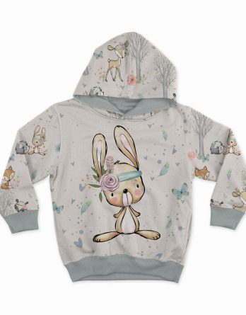 1 French Terry Panel mit süßem Hasen – 40x50cm – Waldfreunde Girls – Digital – Ökotex