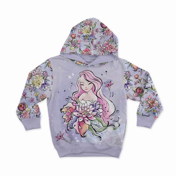 1 French Terry Sweat Stoff Panel mit hübschem Mädchen mit Blumen auf flieder / lila – ca. 40x50cm – Mädchen Sommersweat Kinderstoff – Digital – Ökotex – Leander