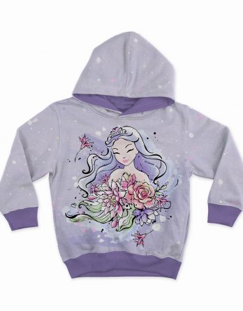 1 French Terry Sweat Stoff Panel mit hübscher Prinzessin mit Blumen auf flieder / lila – ca. 40x50cm – Mädchen Sommersweat Kinderstoff – Digital – Ökotex – Sommer Leander