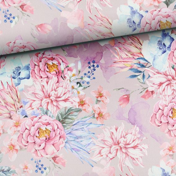 0,5m French Terry mit wunderschönen Blumen und Blüten – Peonies Traum – Digital – Ökotex