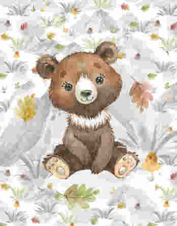 FT panel mountains fall bear 348x445 - 1 French Terry Panel mit süßem Fuchs Baby - 40x50cm - Herbstliebe