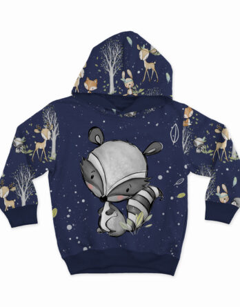 1 French Terry Sweat Stoff Panel mit süßem Waschbär auf blau – 40x50cm – Mädchen und Jungen Sommersweat Kinderstoff – Digital – Ökotex – Girls Blue