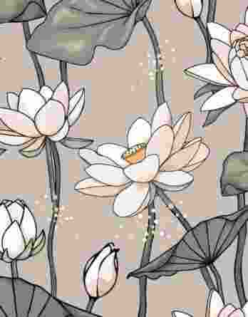 0,5m Jersey Stoff mit Lotusblumen und Blätter auf sand – Ökotex