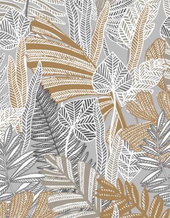 0,5m Canvas Baumwollstoff mit Blätter auf hellgrau – mit grau, braun, beige – Ökotex 0,5m Canvas Baumwollstoff mit Blätter auf hellgrau – mit grau, braun, beige – Ökotex