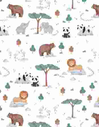 0,5m Baumwollstoff mit Zootiere auf weiß – Löwe, Bär, Flamingo, Pandabär und Elefant – Stoff mit Wildtiere – Digital – Ökotex