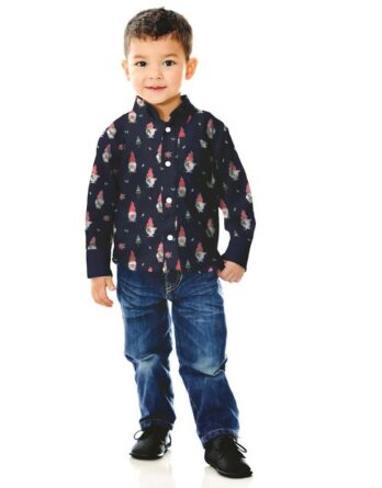 0,5m Baumwollstoff für Weihnachten mit lustige Gnome auf navy / dunkelblau – mit Geschenke, Christbäume, Weihnachtssterne, usw. – Digital – Ökotex