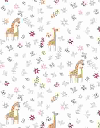0,5m Bio Baumwollstoff mit Giraffen, Blumen und Blätter auf weiß – Mama und Baby Giraffe im Glück – Digital – GOTS