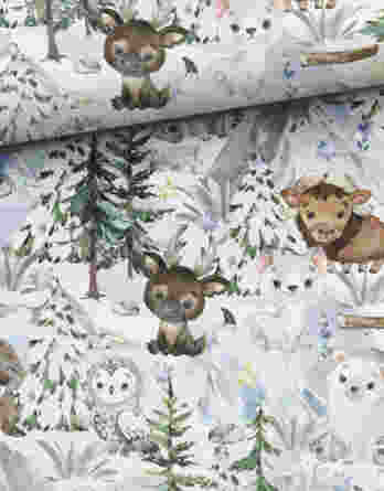 Eisliebe Kombistoff 348x445 - 1 French Terry Sweat Stoff Panel mit Wildtiere - süßer Elch im Schnee - 40x50cm - Jungen und Mädchen Sommersweat Kinderstoff - Digital - Ökotex - Winter Eisliebe