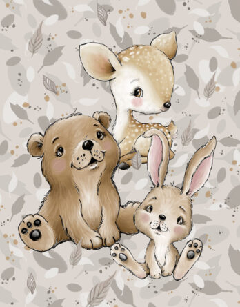 0,5m Premium Baumwollstoff mit Waldtiere wie Reh, Bär, Hase, Igel, Fuchs und Waschbär auf Blätter - Babyliebe mit Tiere im Wald - Digital - Ökotex FT panel dzieciaki lasu 348x445 - 0,5m Premium Baumwollstoff mit Waldtiere wie Reh, Bär, Hase, Igel, Fuchs und Waschbär auf Blätter - Babyliebe mit Tiere im Wald - Digital - Ökotex