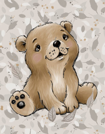 0,5m Premium Baumwollstoff mit Waldtiere wie Reh, Bär, Hase, Igel, Fuchs und Waschbär auf Blätter - Babyliebe mit Tiere im Wald - Digital - Ökotex FT panel dzieciaki lasu mis 348x445 - 0,5m Premium Baumwollstoff mit Waldtiere wie Reh, Bär, Hase, Igel, Fuchs und Waschbär auf Blätter - Babyliebe mit Tiere im Wald - Digital - Ökotex