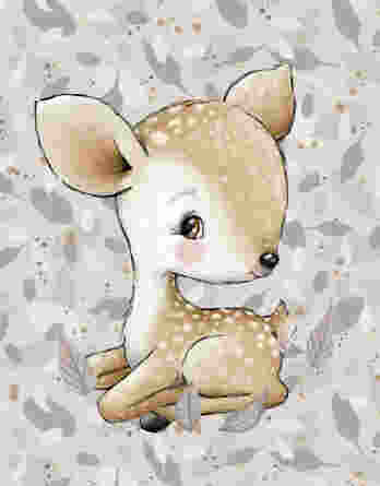 1 French Terry Sweat Stoff Panel mit Waldtiere – süßes Reh als Baby – 40x50cm – Tiere Babyliebe – Digital – Ökotex