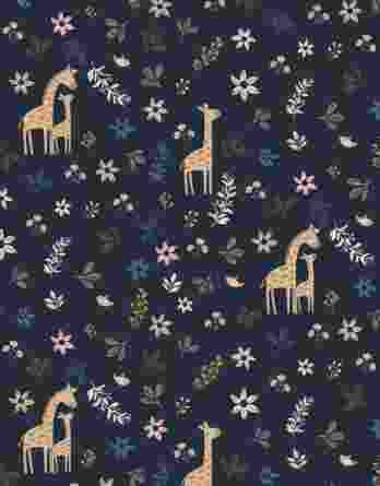 06784.008 mainimage 348x445 - 0,5m Bio Baumwollstoff mit Giraffen, Blumen und Blätter auf blau - navy - Mama und Baby Giraffe im Glück - Digital - GOTS