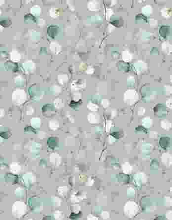 Bio Jersey auf grau 348x445 - 0,5m Jersey Stoff mit Eukalyptus Blätter auf weiß - grau, petrol, mint, grün, braun, gold, weiß - Damen und Mädchen - Digital - Ökotex