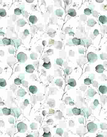 0,5m Bio Jersey Stoff mit Eukalyptus Blätter auf weiß – grau, petrol, mint, grün, braun, gold, weiß – Damen und Mädchen – Digital – GOTS