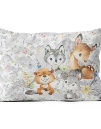 mcolors pillow 60x40 Miniliebe BW 348x445 - 1 French Terry Sweat Stoff Panel mit Waldtiere - Reh, Biber, Wolf und Hase - 40x50cm - M&auml;dchen Sommersweat Kinderstoff mit Tiere im Wald - Digital - &Ouml;kotex - Miniliebe