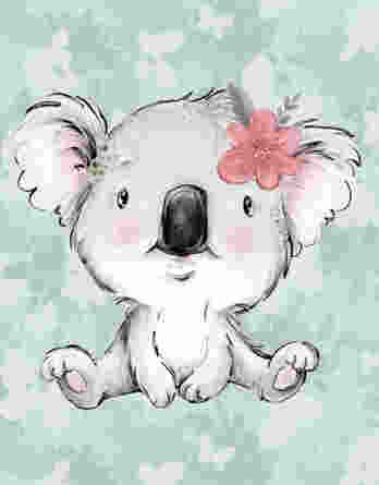 1 French Terry Sweat Stoff Panel mit Wildtiere – Koalabär mit Blume auf mint – 40x50cm – Mädchen Sommersweat Kinderstoff – Digital – Ökotex – Tierfamilie