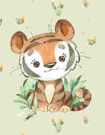 1 Sommersweat French Terry Sweat Stoff Panel mit süßem Tiger auf beige – Tierfamilie – Digital – Ökotex