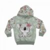 1 French Terry Sweat Stoff Panel mit Wildtiere – Koalabär mit Blume auf mint – 40x50cm – Mädchen Sommersweat Kinderstoff – Digital – Ökotex – Tierfamilie