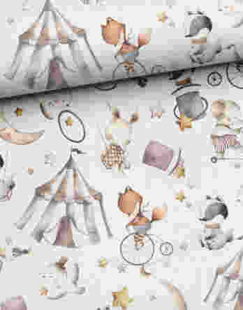 0,5m leichter Jersey Stoff mit Tiere im Zirkus wie Füchse, Hasen, Waschbären, Elefanten – Baumwolljersey Kinderstoff für Jungen und Mädchen zum Nähen – Digital – Ökotex – Zirkusliebe 0,5m leichter Jersey Stoff mit Tiere im Zirkus wie Füchse, Hasen, Waschbären, Elefanten – Baumwolljersey Kinderstoff für Jungen und Mädchen zum Nähen – Digital – Ökotex – Zirkusliebe